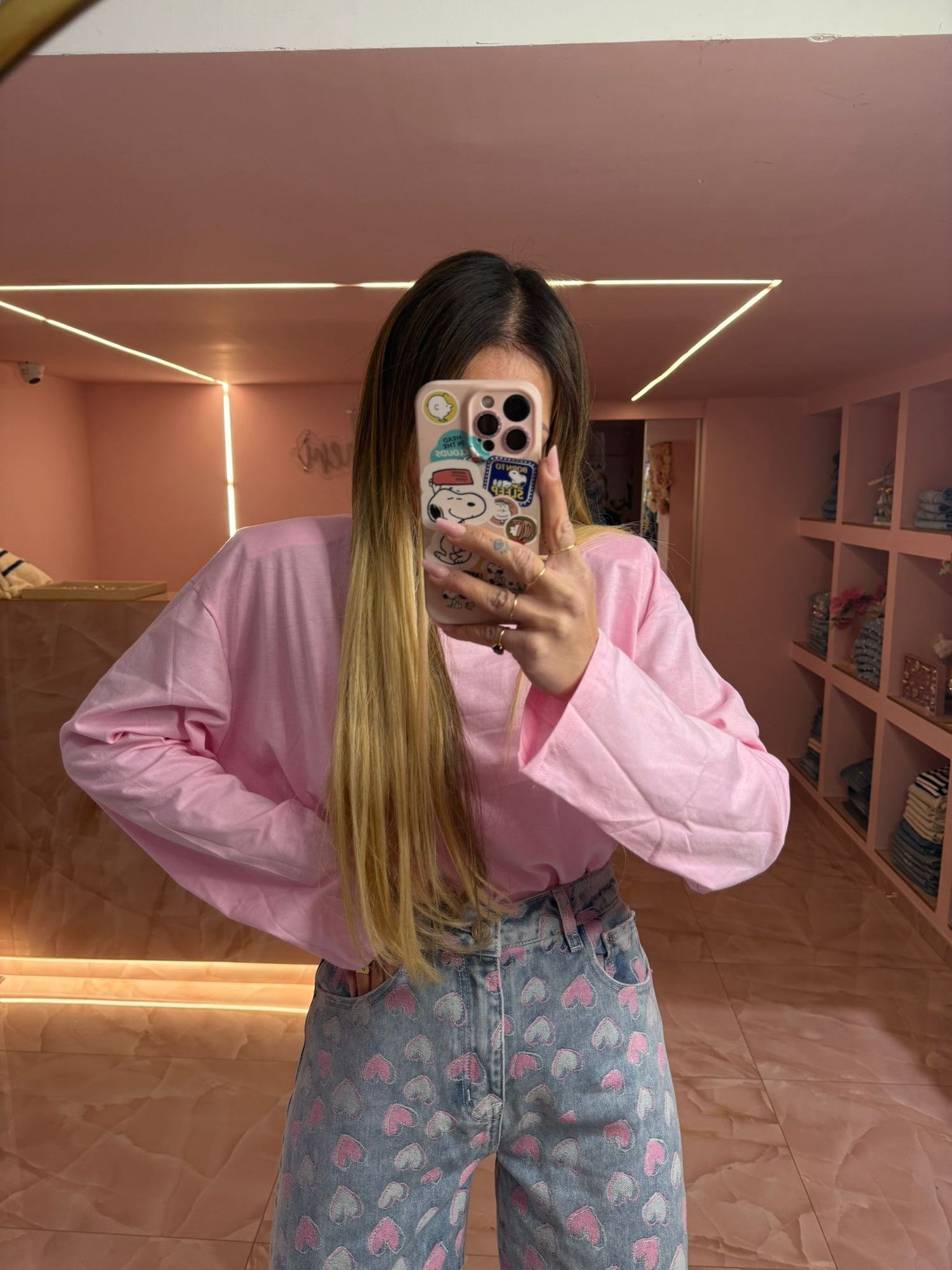 Maglia Lunga Manica Spallina Rosa ♥