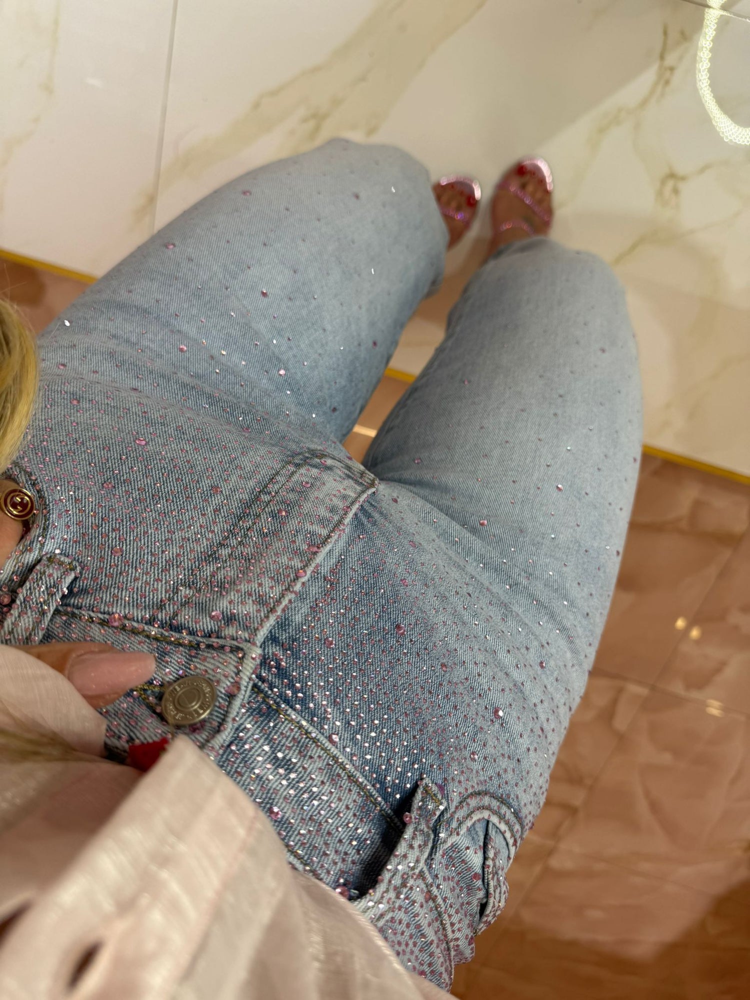 Jeans Brillantini Cascata Rosa ♥