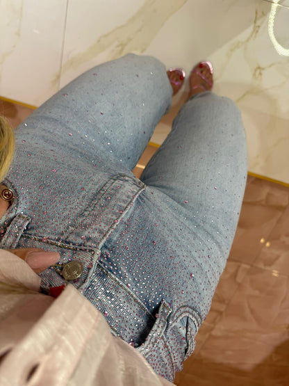 Jeans Brillantini Cascata Rosa ♥