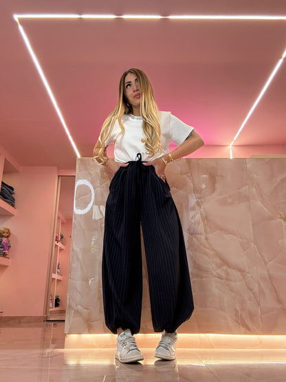 Pantaloni Gessati Balloon Classici Blu  ★