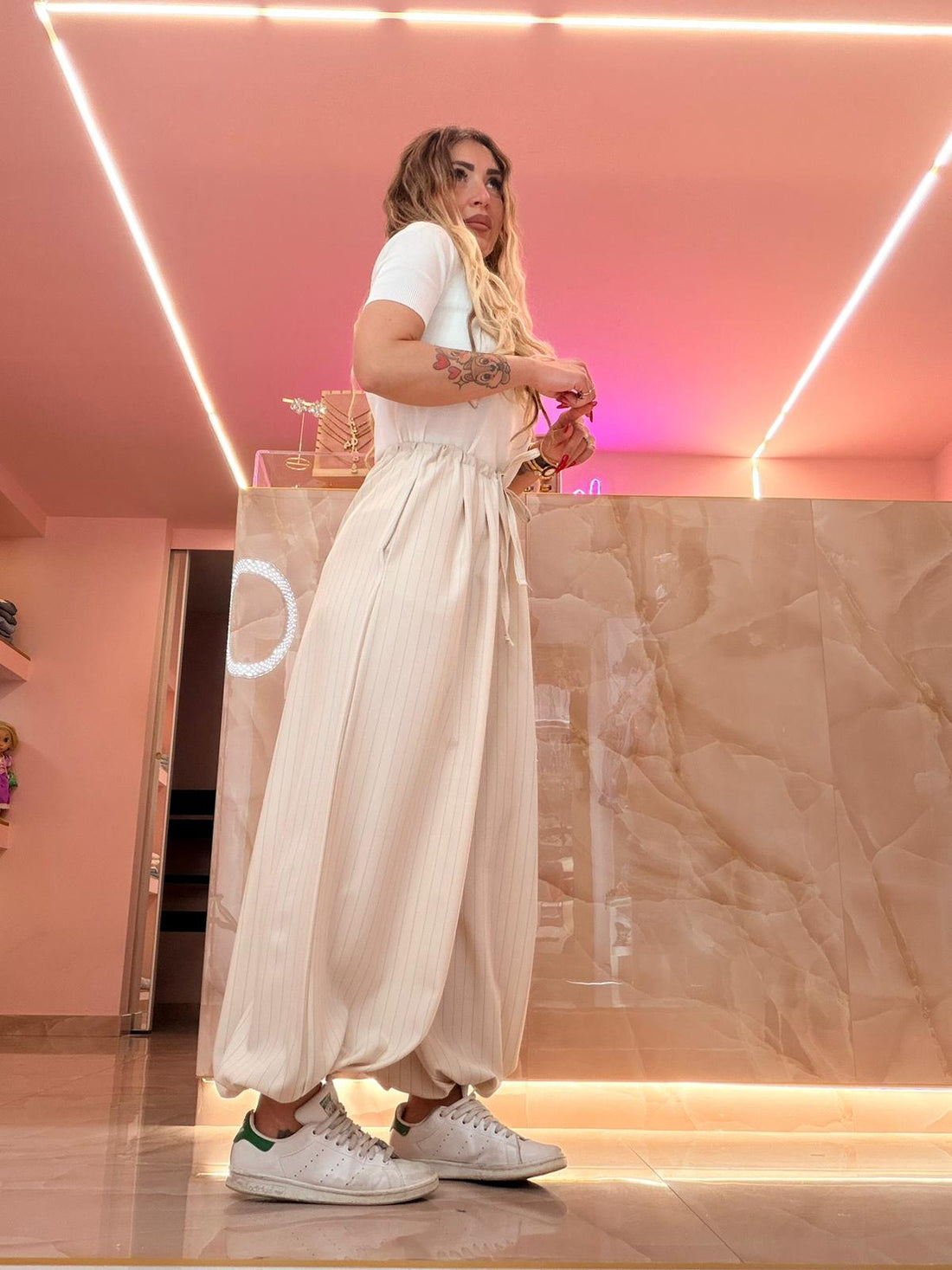 Pantaloni Gessati Balloon Classici Beige ★