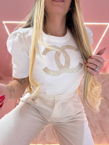 Maglia In Filo Loghetto Champagne ♥