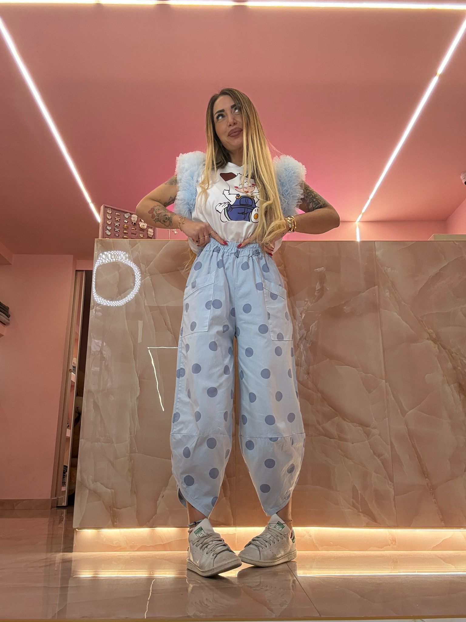 Pantalone Aladin Pois Celeste ♥
