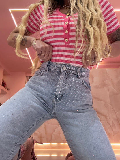 Jeans Brillantini Cascata Rosa ♥