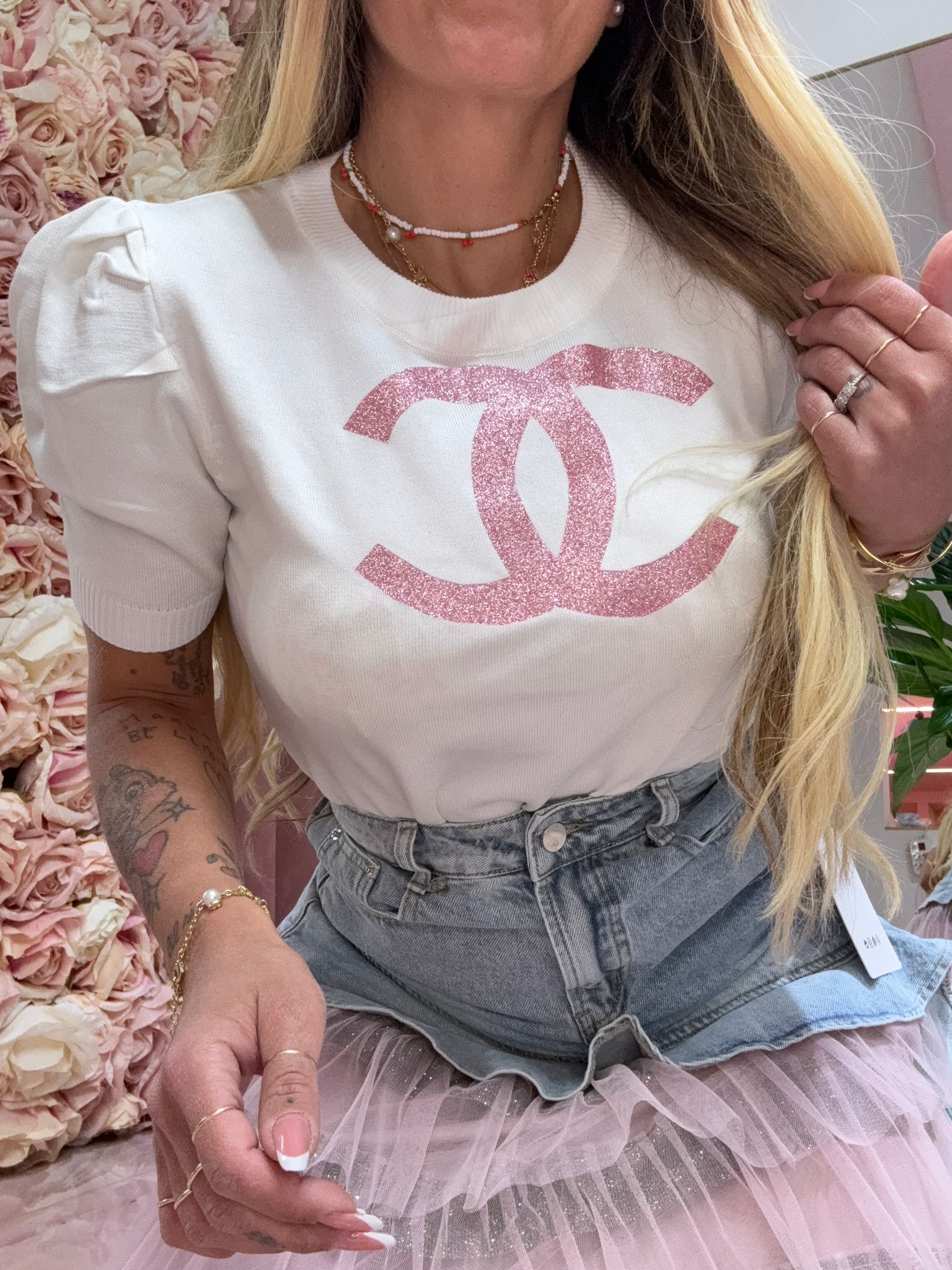 Maglia In Filo Loghetto Rosa ♥