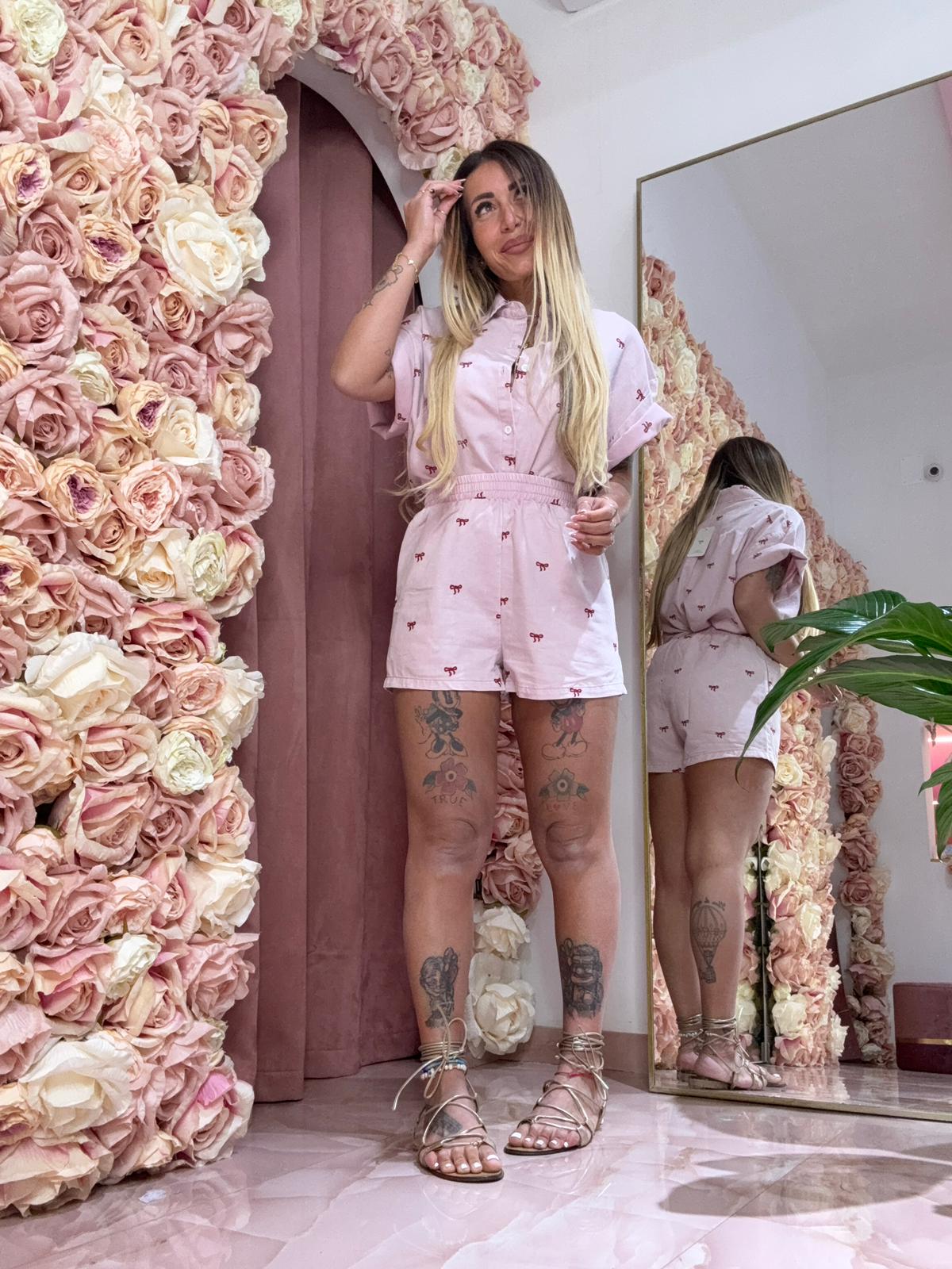Set Fiocchetti In Gamba Denim Rosa ♥