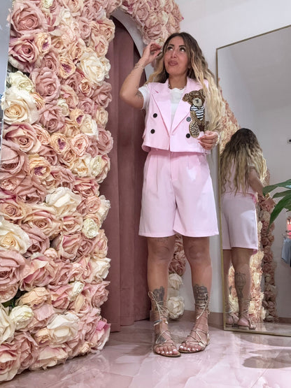 Coordinato Bermuda Teddy Da Spasso Rosa ♥
