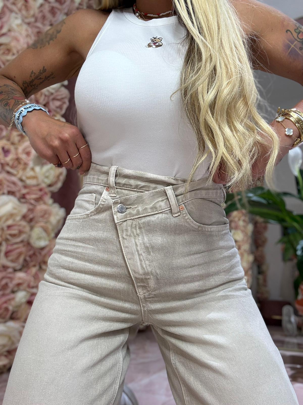 Jeans Asimmetrico Mood Zara Beige ♥