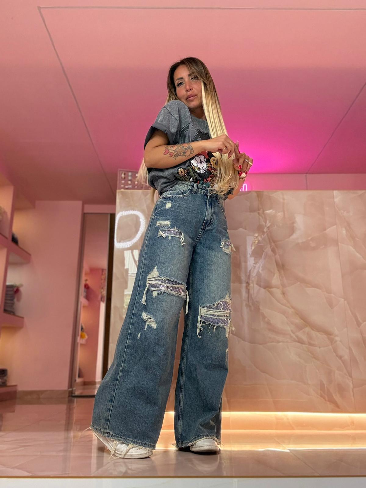 Jeans Strappi Neri Glitter  ♥
