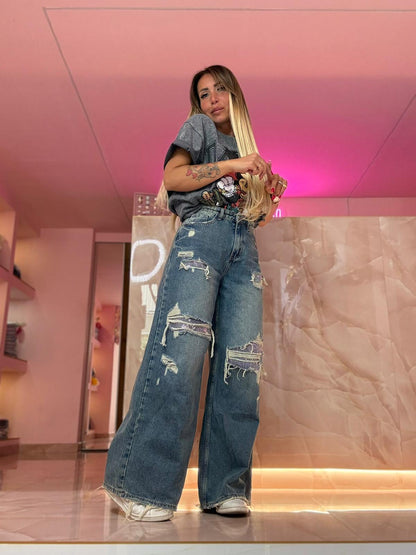 Jeans Strappi Neri Glitter  ♥