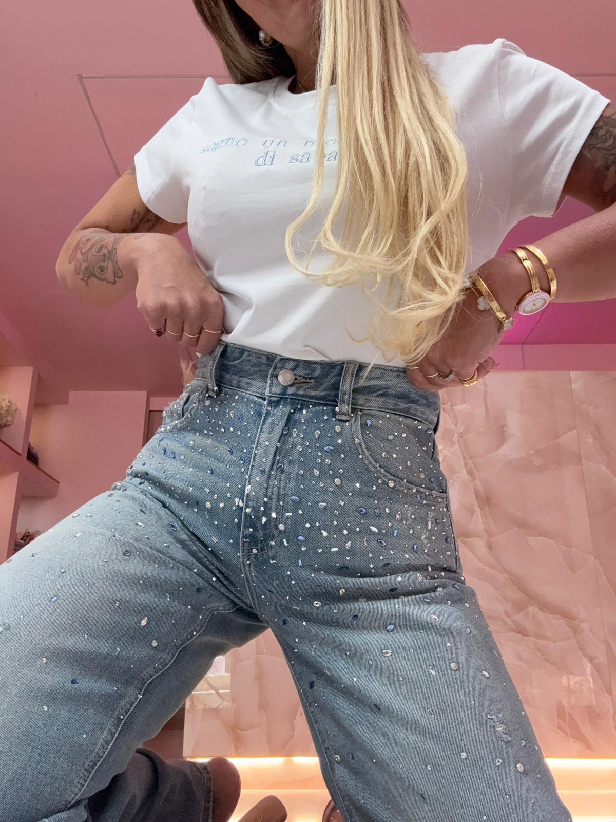 Jeans Cascata Glitter Turchese ♥