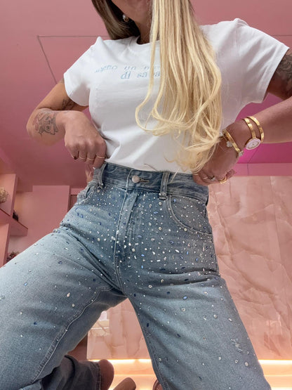 Jeans Cascata Glitter Turchese ♥