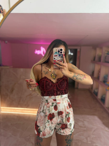 Pantaloncini Fiorite In Bordeaux  ♥