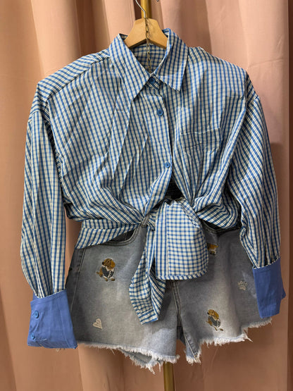 CAMICIA QUADRETTI CELESTE SALDI!