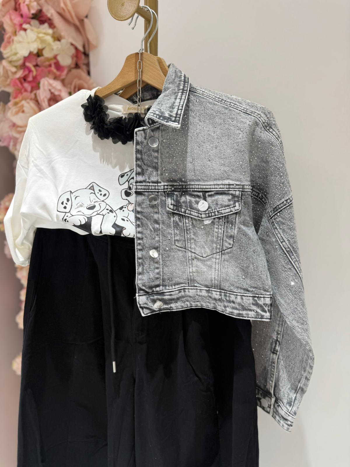 GIACCA CROP GLITTER GRIGIA