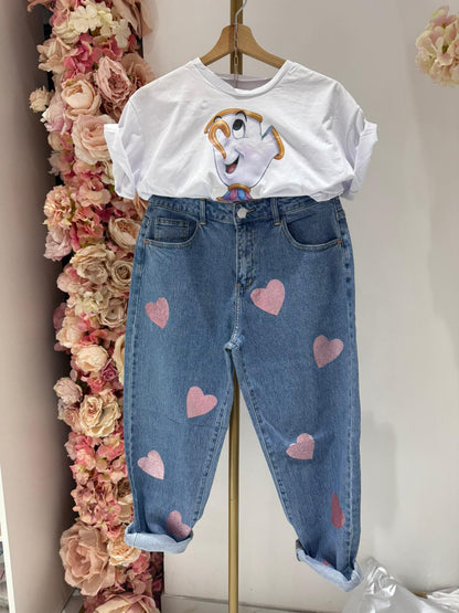 JEANS HEART GLITTER PINK SALDI