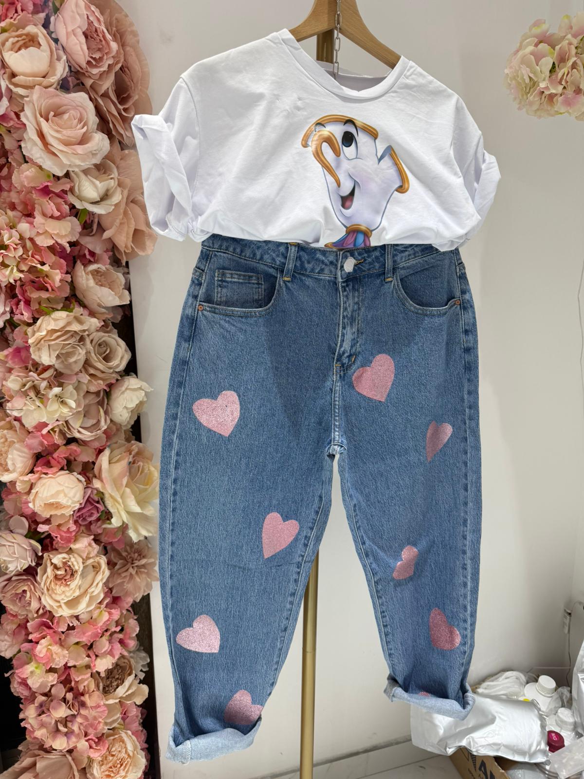 JEANS HEART GLITTER PINK SALDI