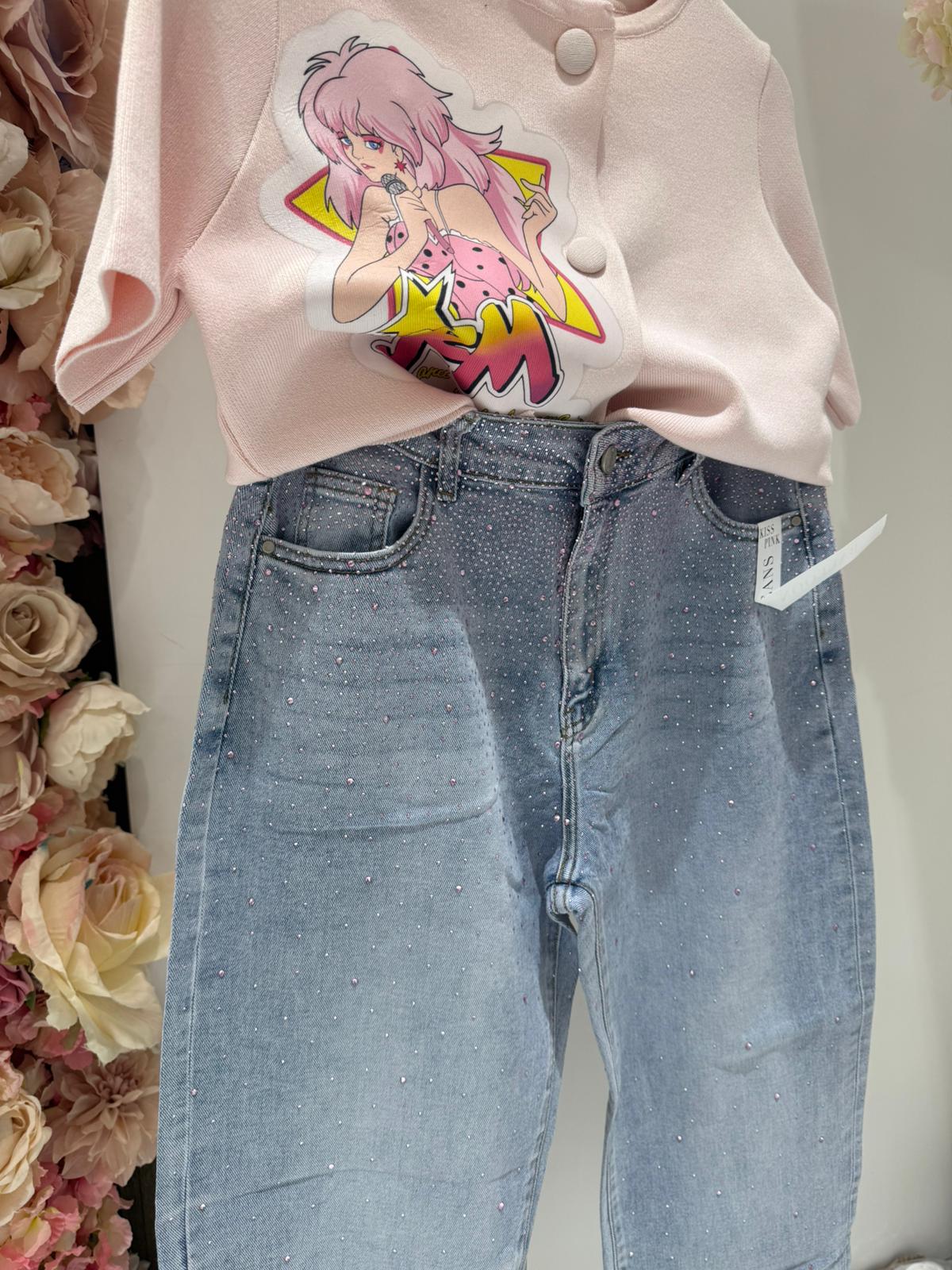 Jeans Brillantini Cascata Rosa SALDI ♥