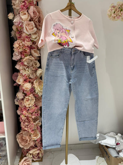 Jeans Brillantini Cascata Rosa SALDI ♥