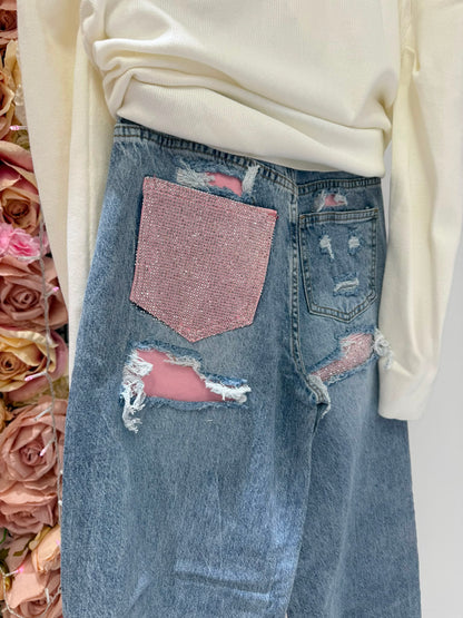 JEANS TASCA GLITTER ROSA SALDI!