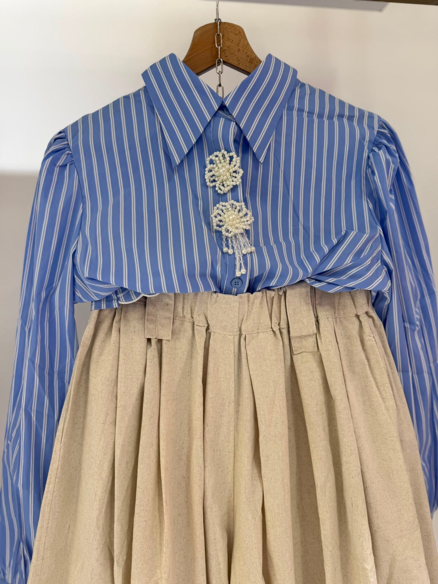 CAMICIA MILLE RIGHE BOTTONI PERLE SALDI!