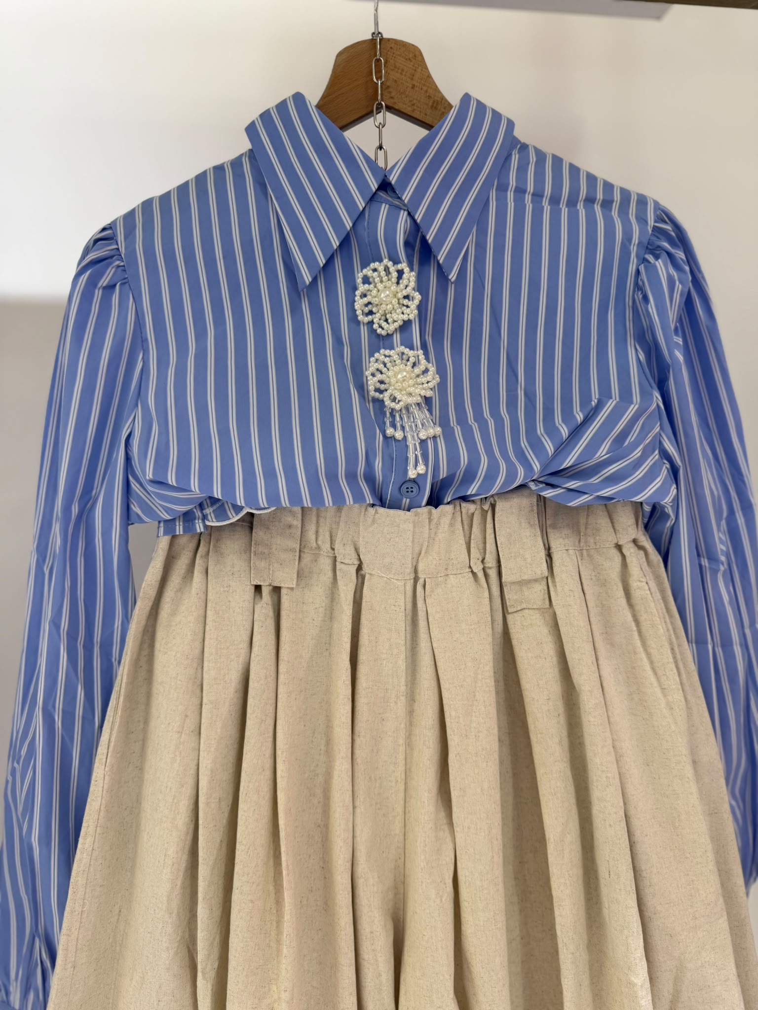 CAMICIA MILLE RIGHE BOTTONI PERLE SALDI!