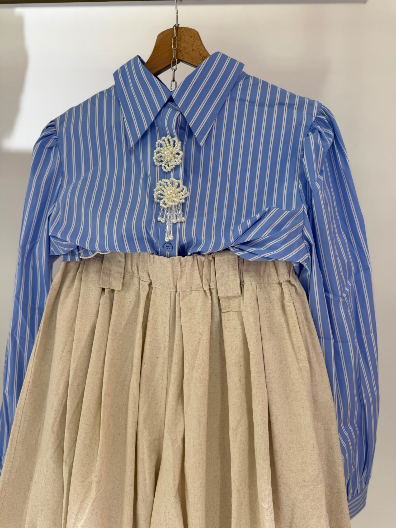 CAMICIA MILLE RIGHE BOTTONI PERLE SALDI!