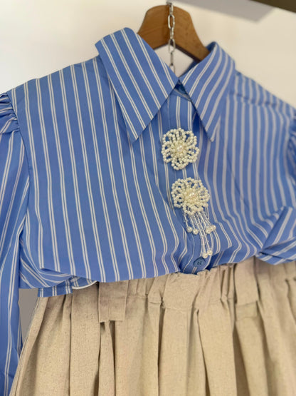 CAMICIA MILLE RIGHE BOTTONI PERLE SALDI!