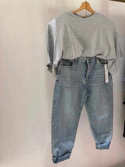 JEANS GLITTER CASCATA ARGENTO