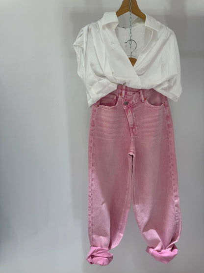 Jeans Asimmetrico Mood Zara Rosa ♥
