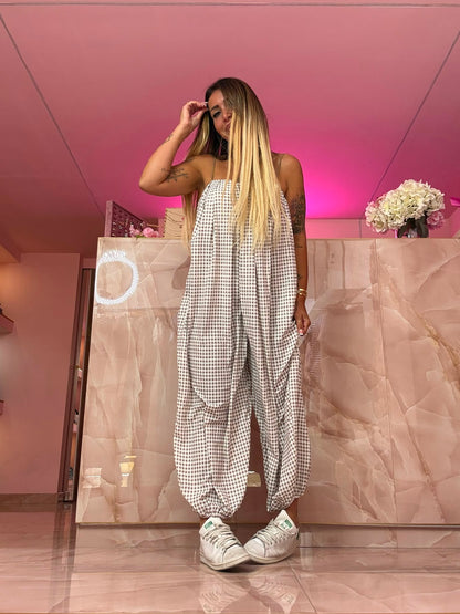 Salopette Quella A Quadretti Beige ♥