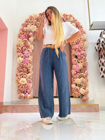 Pantaloni Gessati In Lino ♥