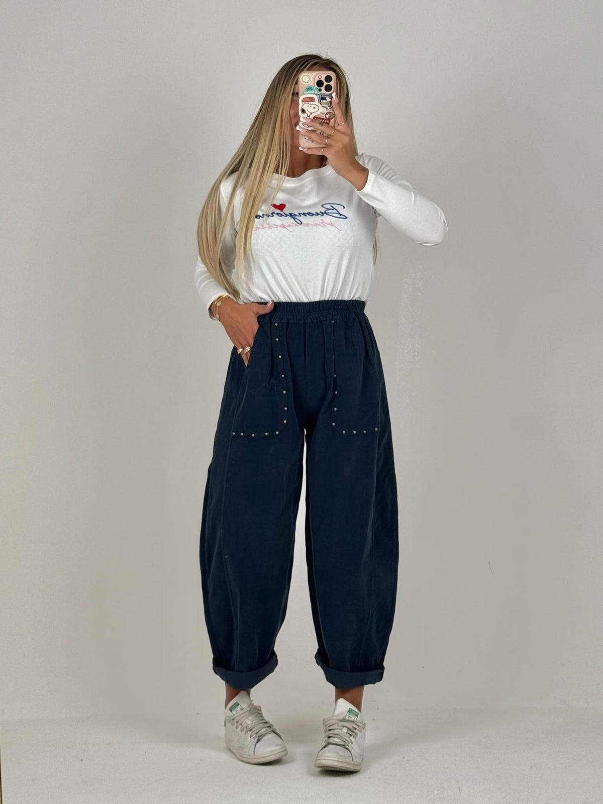 Pantalone Velluto Borchiette Blu ♥