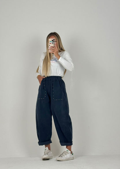 Pantalone Velluto Borchiette Blu ♥