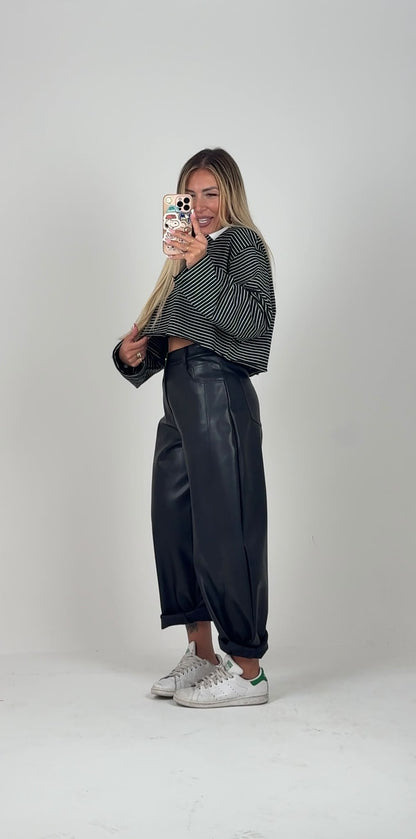 Pantaloni Autumn Check Ecopelle Nero ♥