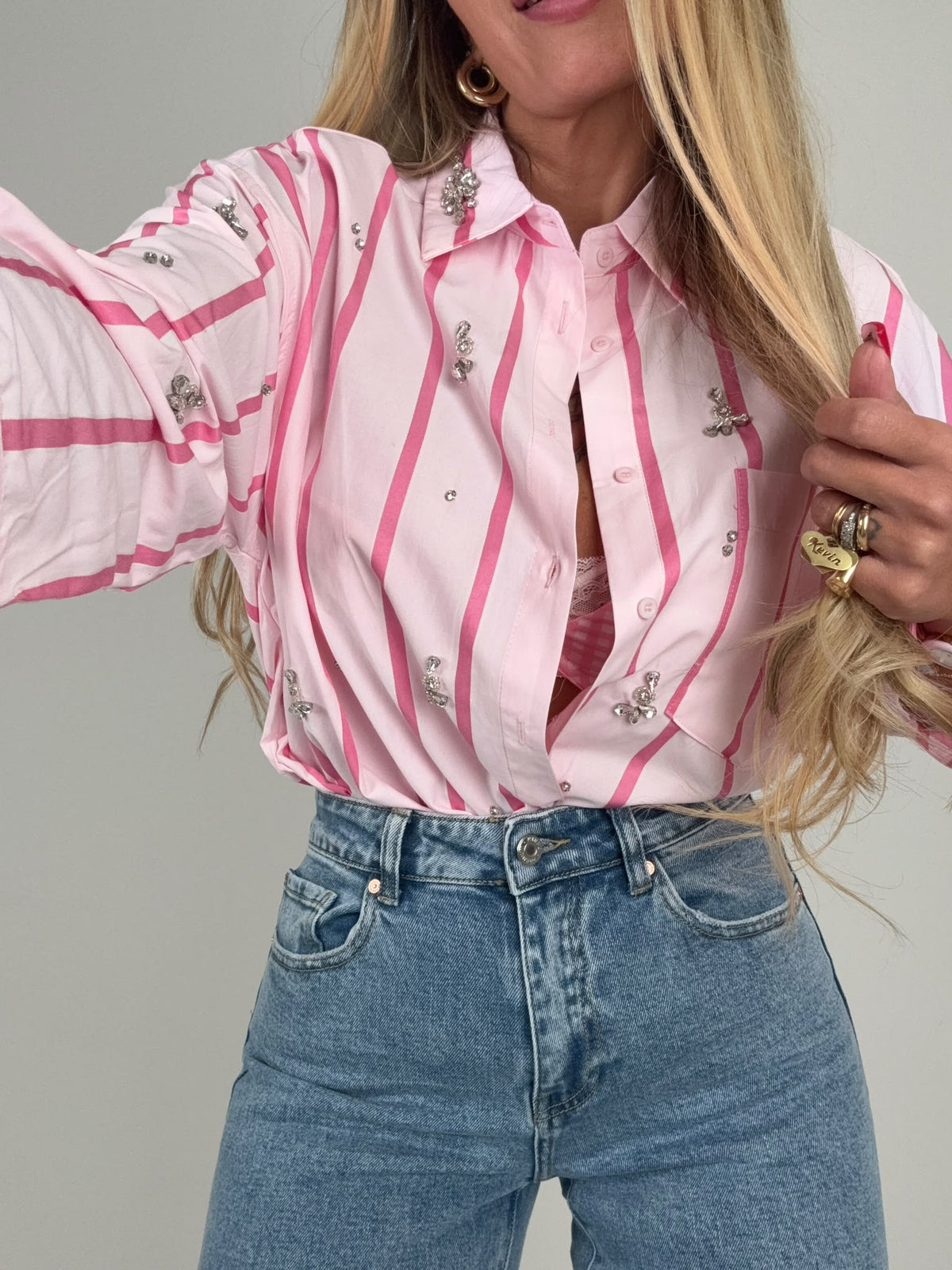 Camicia Mille Righe &amp; Strass Rosa ♥