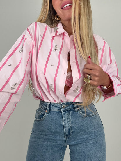 Camicia Mille Righe &amp; Strass Rosa ♥