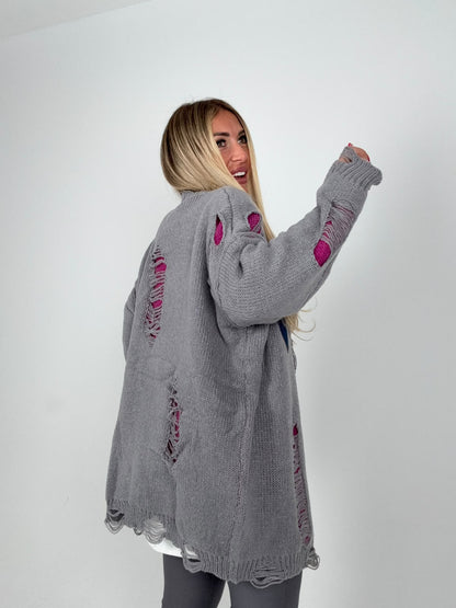 Cappottino Cardigan Heart Denim Grigia ♥