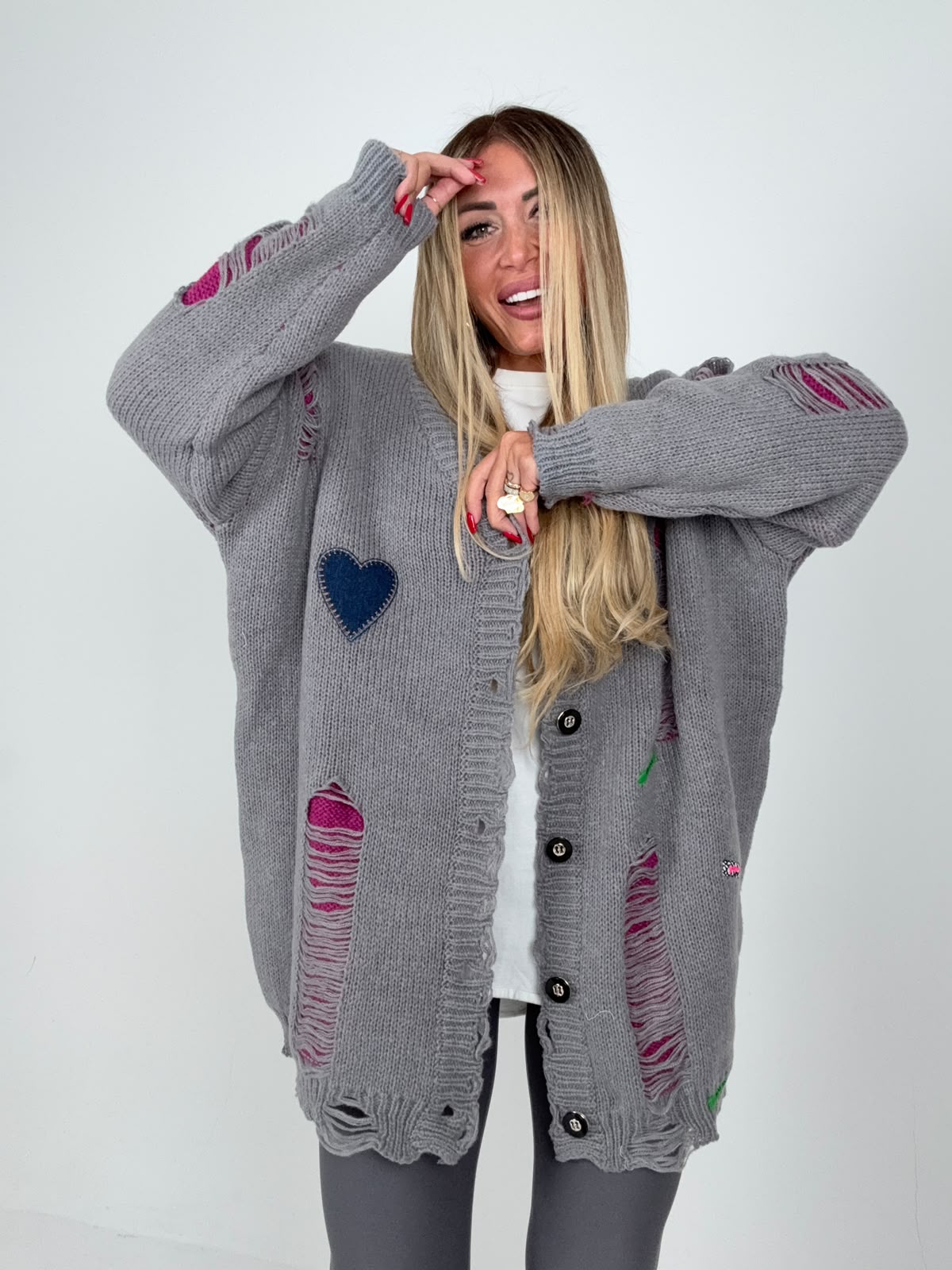 Cappottino Cardigan Heart Denim Grigia ♥