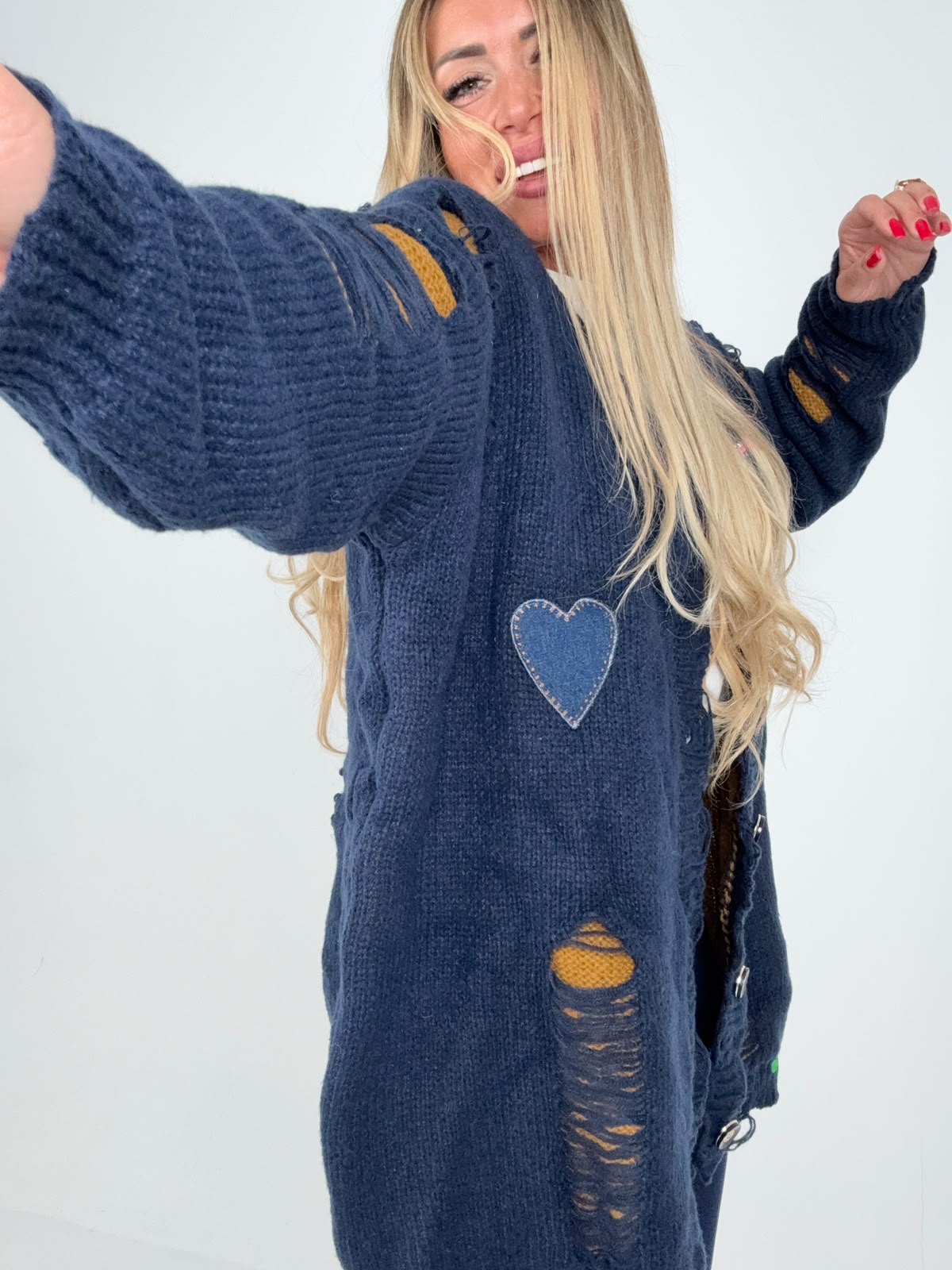 Cappottino Cardigan Heart Denim Blu ♥