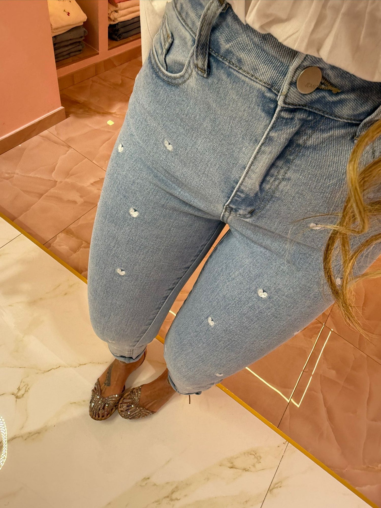 Jeans Diritto Cuoricini Bianchi ♥