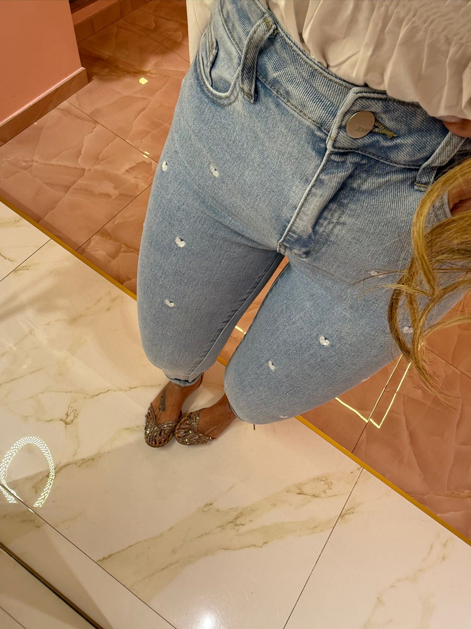 Jeans Diritto Cuoricini Bianchi ♥