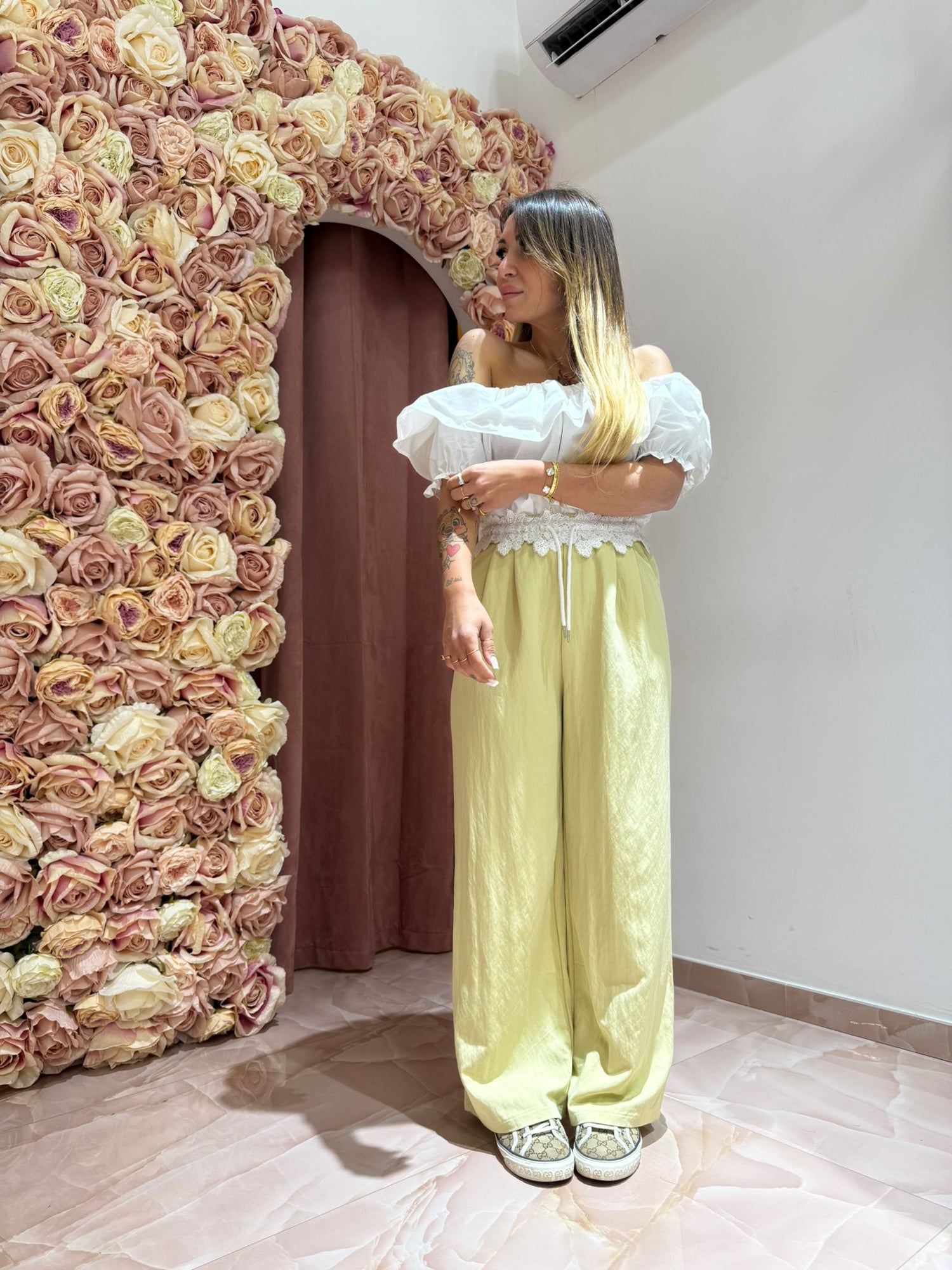 Pantalone Bustino Pizzo In Giallo ♥